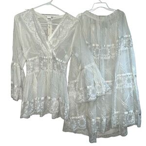 Vintage Minna Lee Two Piece Cotton & Lace Skirt Suit Size S